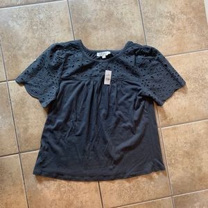 Charcoal lace detail LOFT top